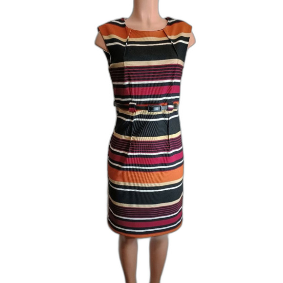 Shelby And Palmer Striped Multicolor Belted Dress Size 8 - Picture 1 of 4